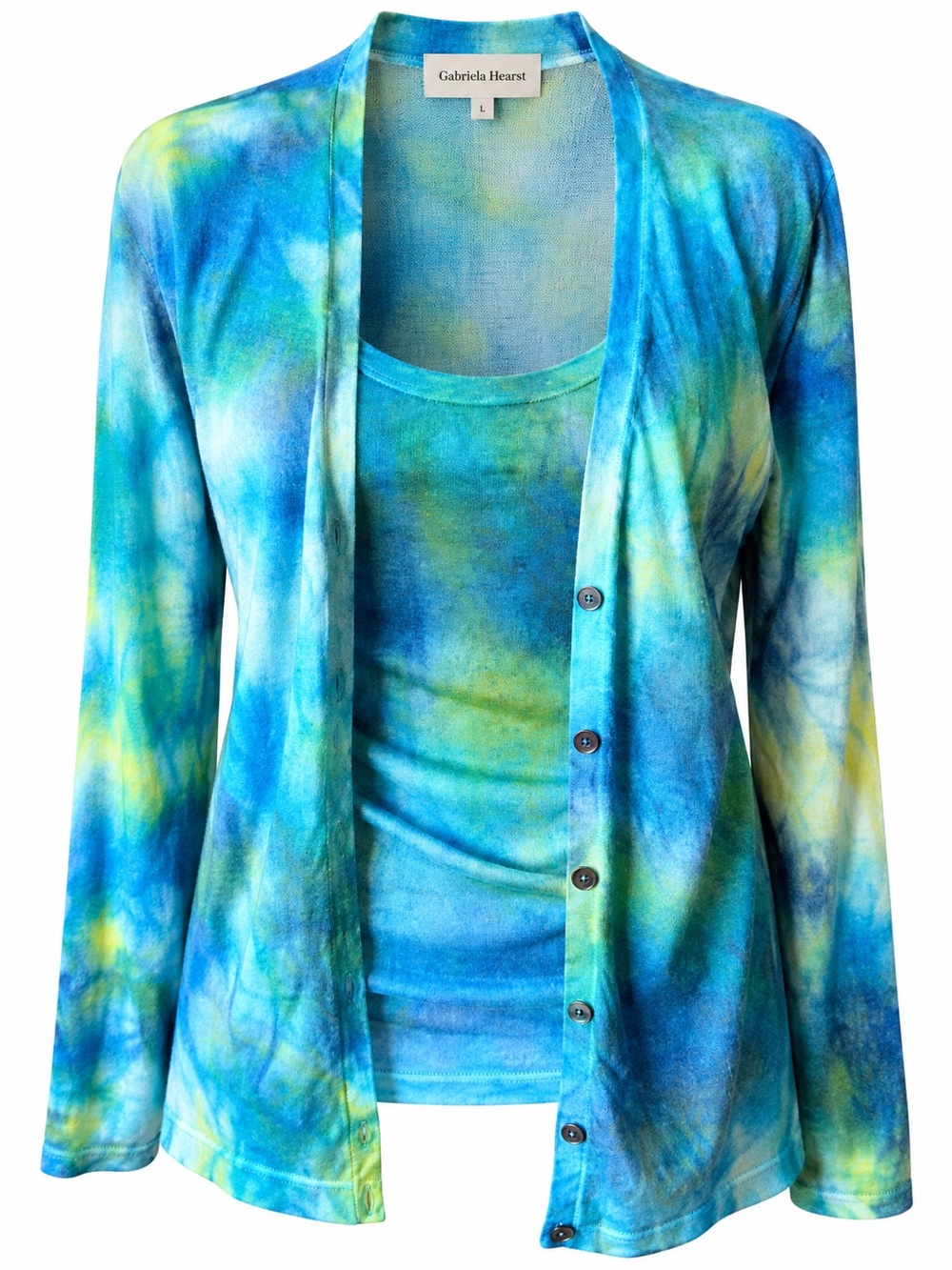 Gabriela Hearst Cashmere Silk 2 Pc Set XS/S Blue Green Tie Dye Cardigan Tank